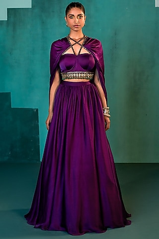 Purple Satin Skirt Set by Agunj by Gunjan Arora