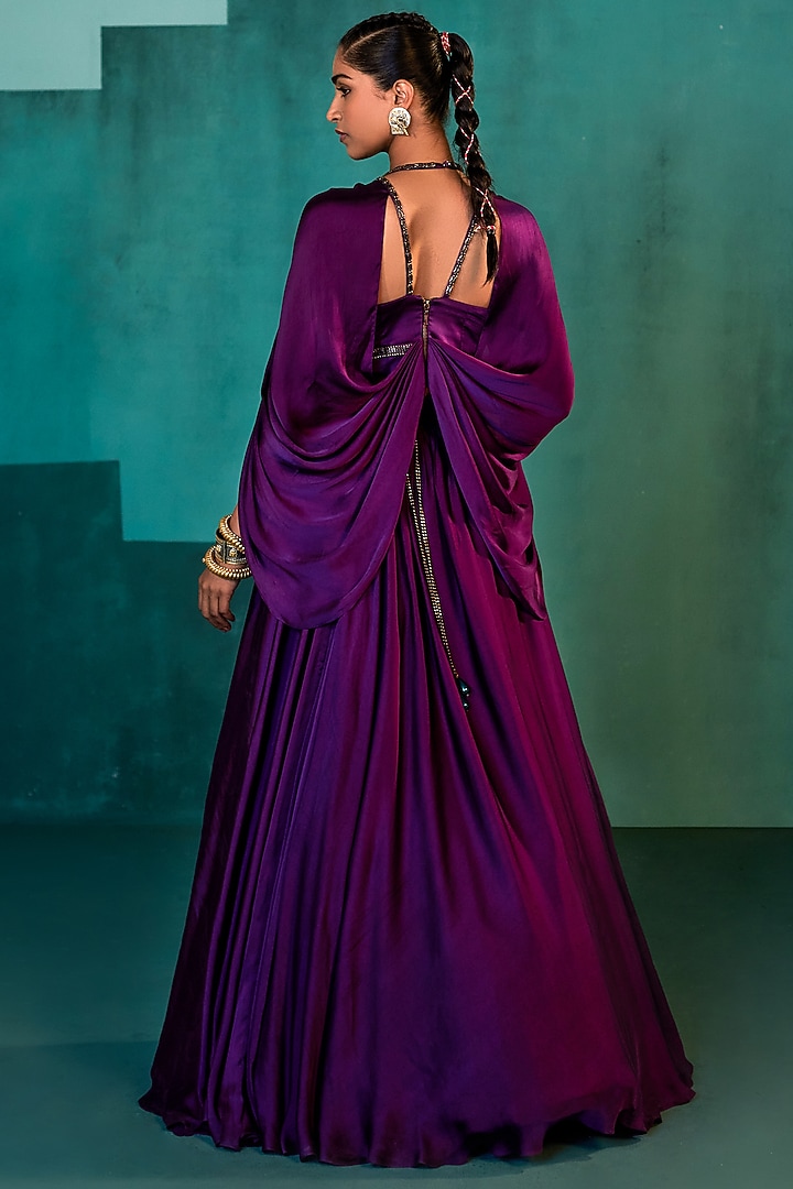 Purple Satin Skirt Set by Agunj by Gunjan Arora at Pernia's Pop Up Shop