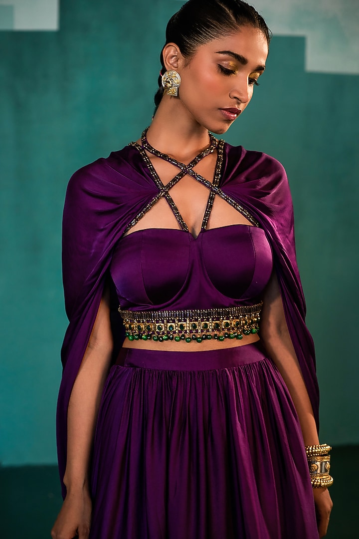 Purple Satin Skirt Set by Agunj by Gunjan Arora at Pernia's Pop Up Shop