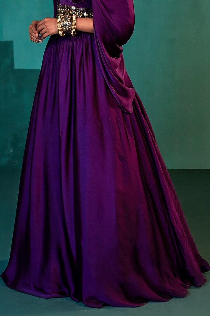 Purple Satin Skirt Set by Agunj by Gunjan Arora at Pernia's Pop Up Shop