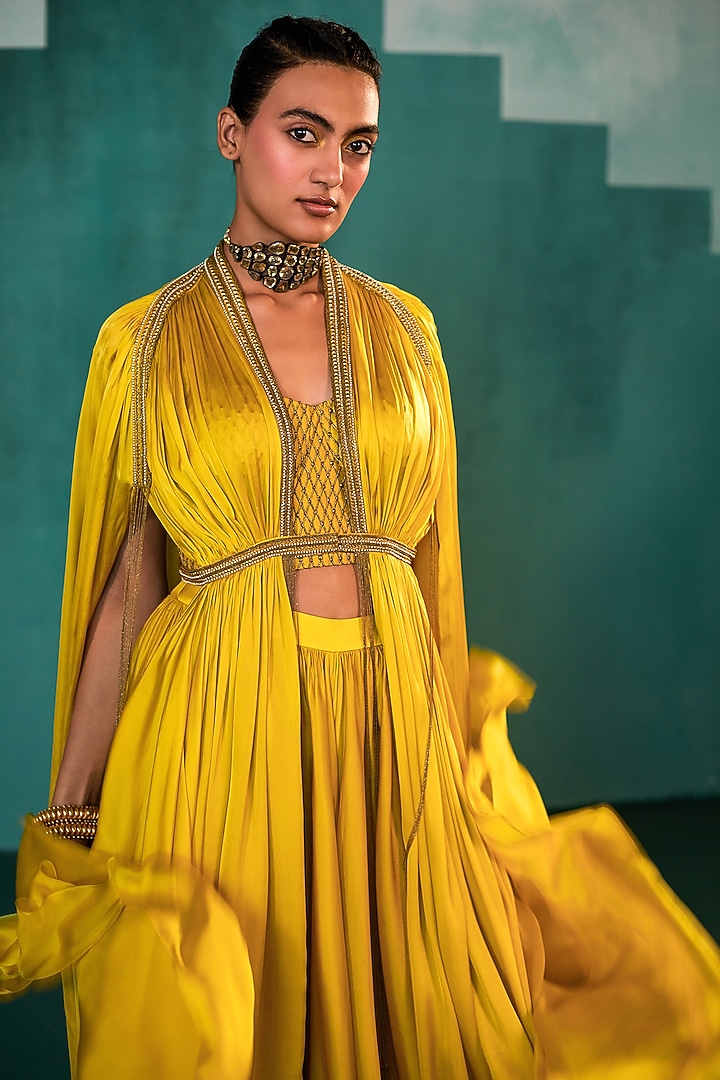 Mango Yellow Satin Wedding Sharara Set by Agunj by Gunjan Arora at Pernia's Pop Up Shop