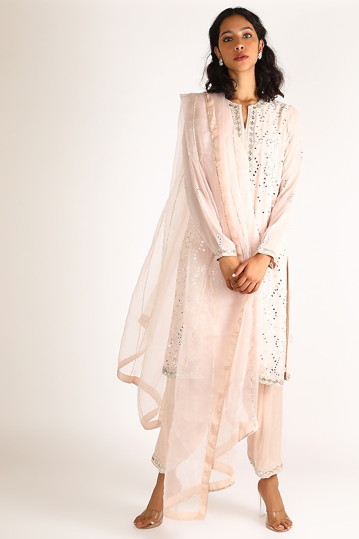Blush Pink Embroidered Kurta Set by Anuradha Grewal