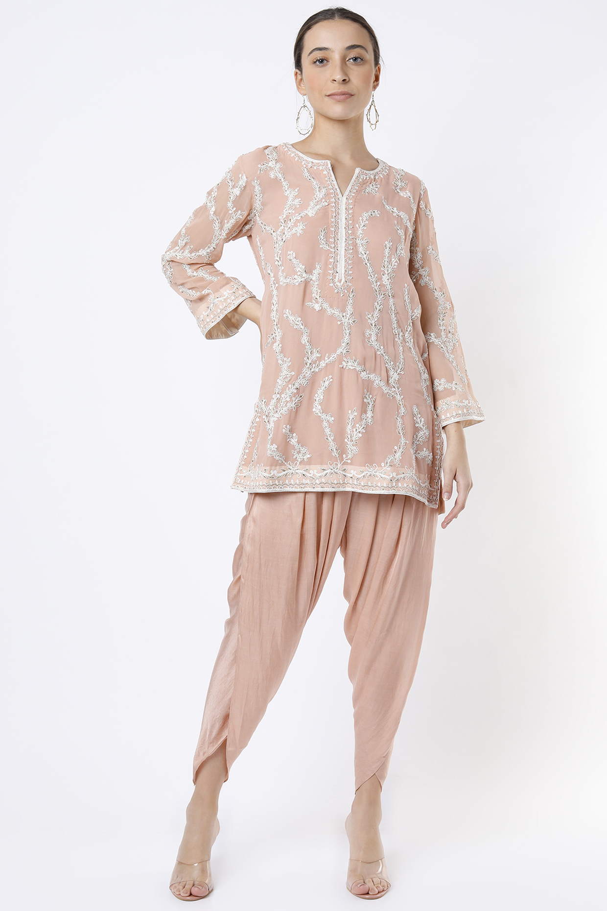 Dusty Peach Embroidered Kurta Set by Anuradha Grewal at Pernia's Pop Up Shop