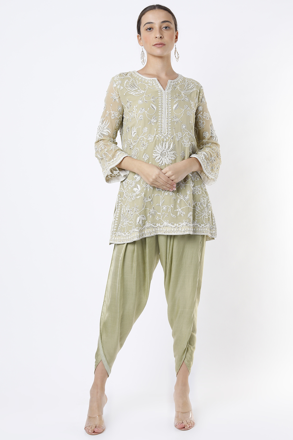 Olive Green Embroidered Kurta Set by Anuradha Grewal