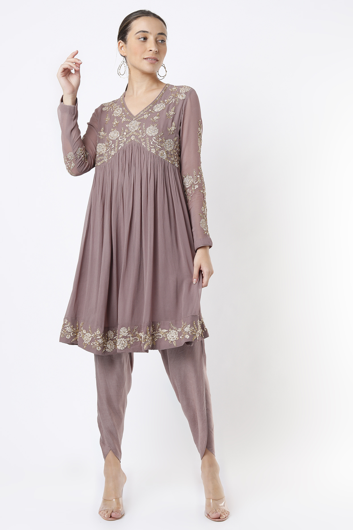 Mauve Embroidered Anarkali Set by Anuradha Grewal