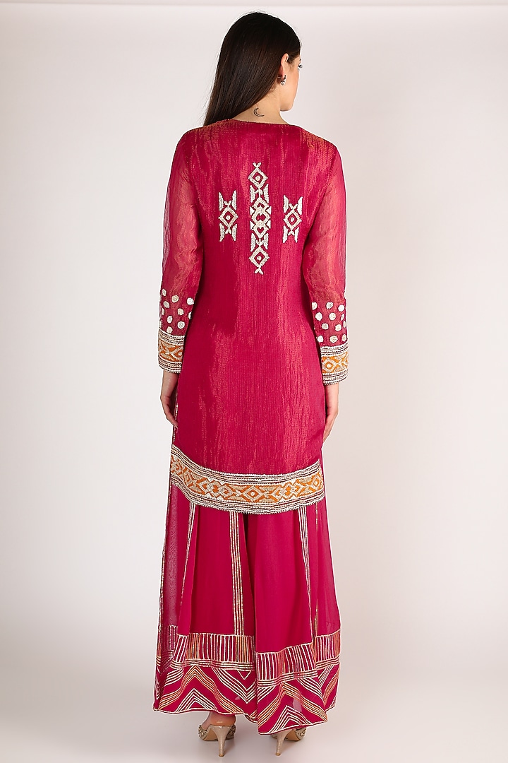 Red Gota Embroidered Kurta Set by Anuradha Grewal at Pernia's Pop Up Shop