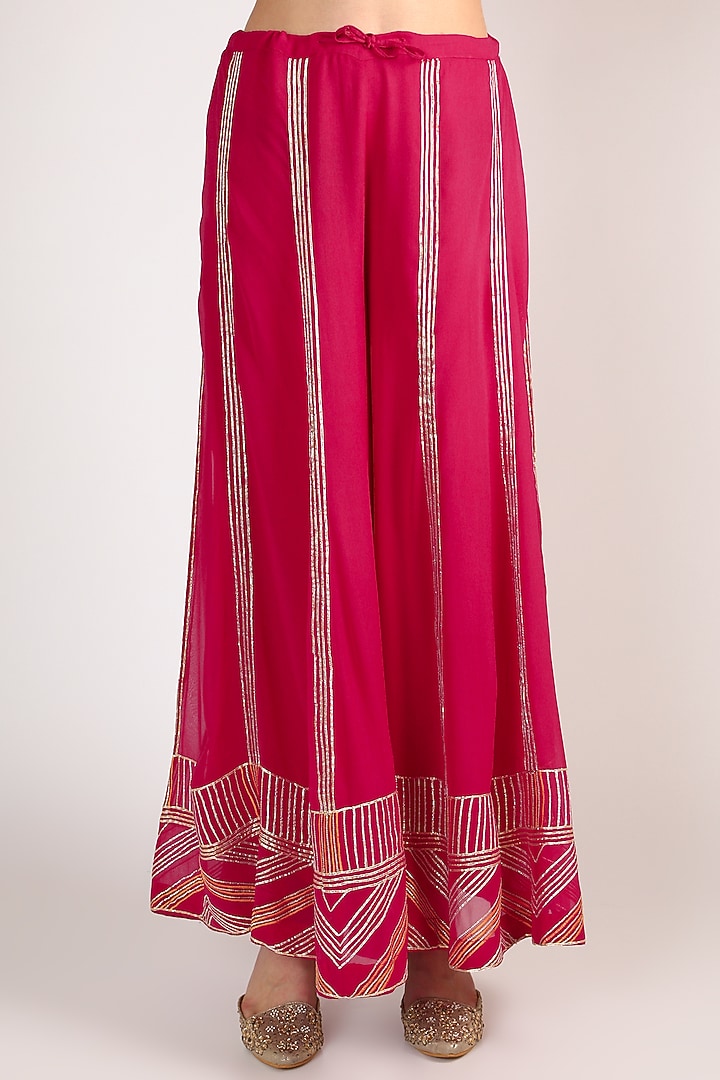 Red Gota Embroidered Kurta Set by Anuradha Grewal at Pernia's Pop Up Shop