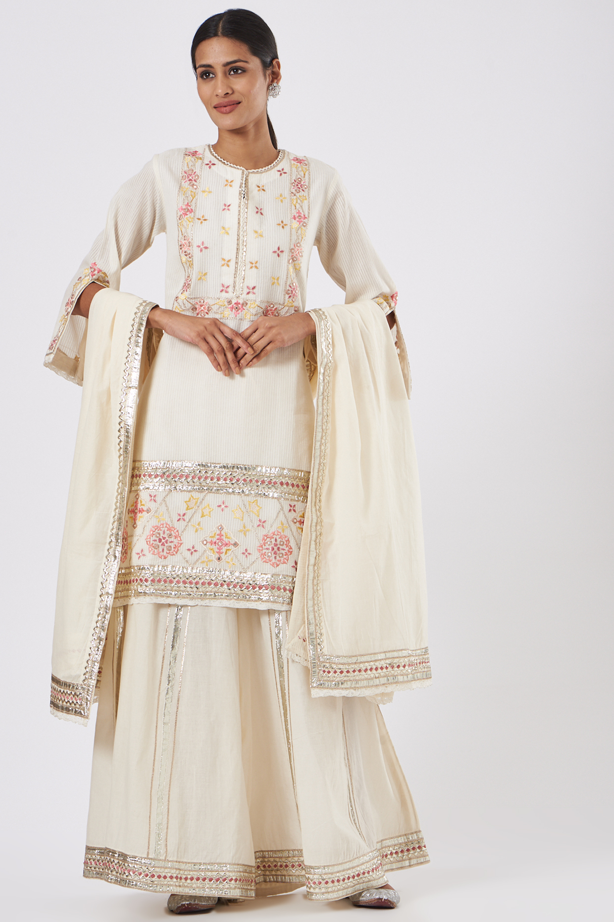 Off-White Cotton Sharara Set by Anuradha Grewal
