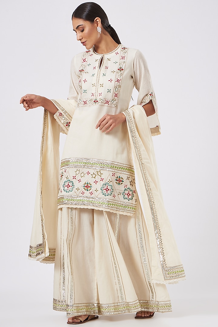 Off-White Cotton Sharara Set by Anuradha Grewal