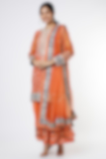 Orange Embroidered Sharara Set by anuradha grewal