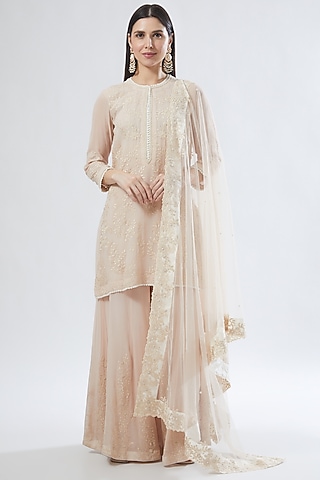 Baby Pink Georgette Sharara Set by Anuradha grewal