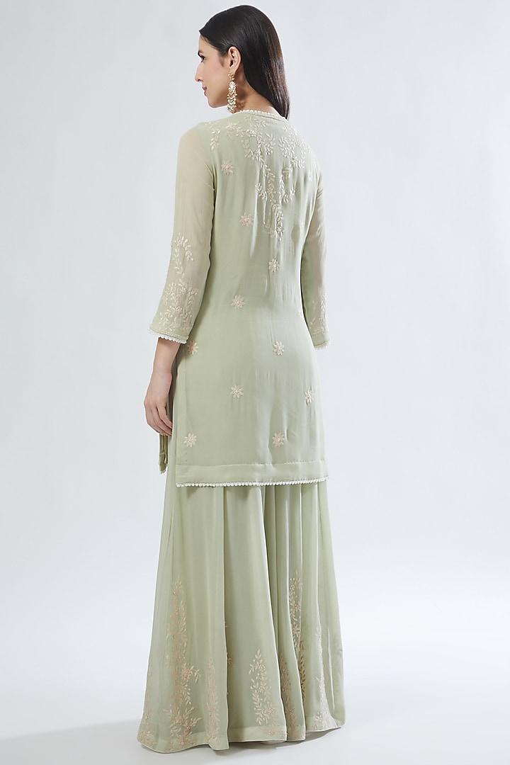 Sage Green Georgette Wedding Sharara Set by Anuradha grewal at Pernia's Pop Up Shop
