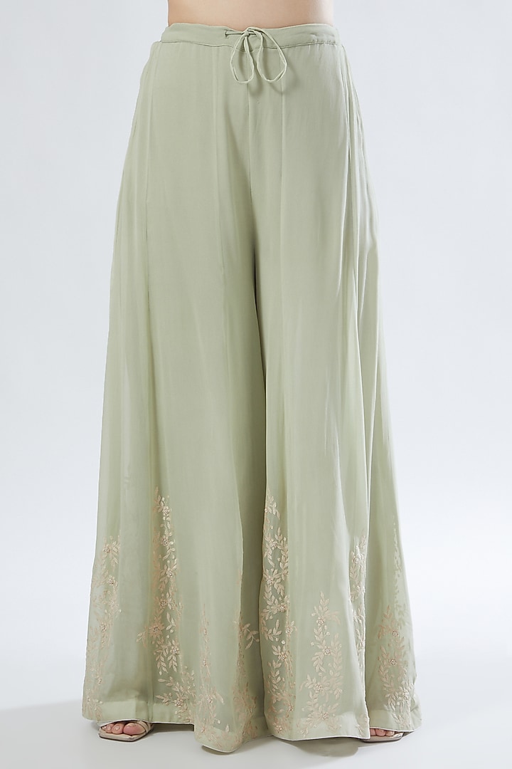 Sage Green Georgette Wedding Sharara Set by Anuradha grewal at Pernia's Pop Up Shop