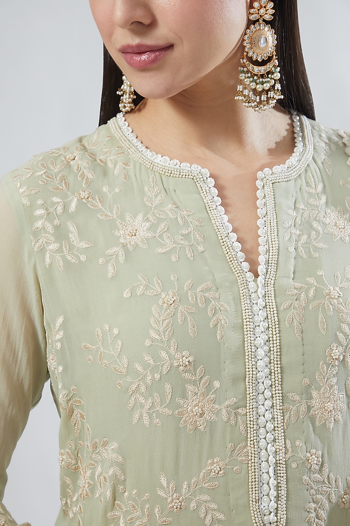 Sage Green Georgette Wedding Sharara Set by Anuradha grewal at Pernia's Pop Up Shop