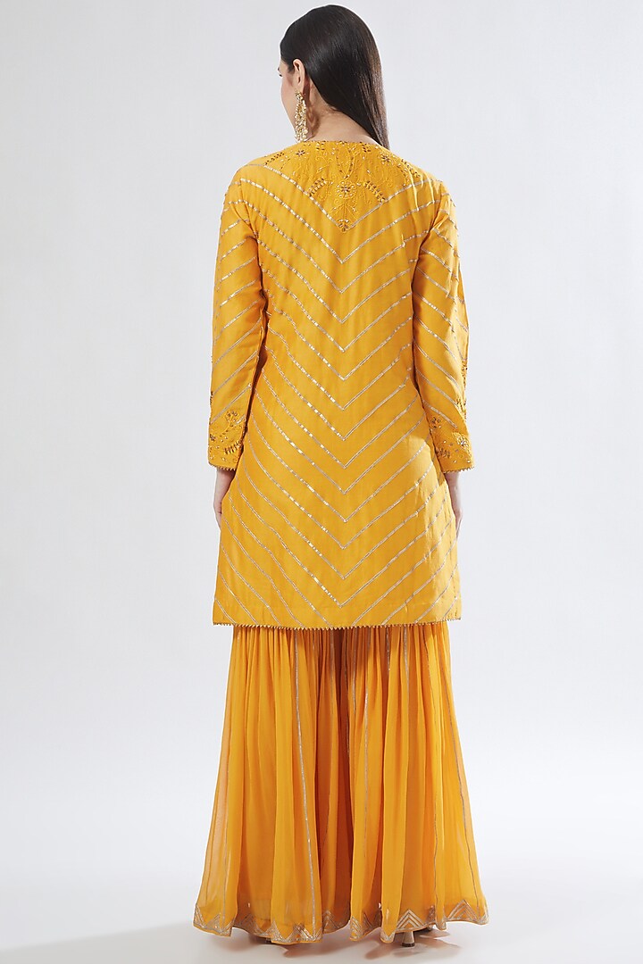 Yellow Georgette Embroidered Party Wear Sharara Set by Anuradha grewal at Pernia's Pop Up Shop