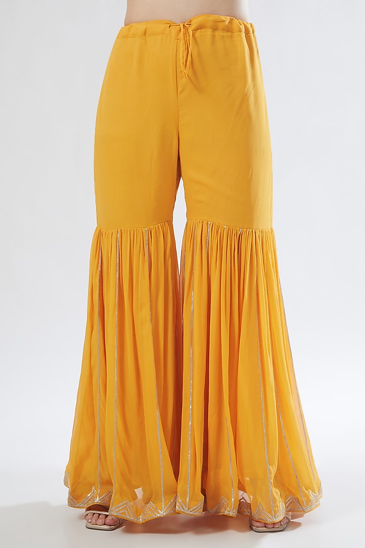 Yellow Georgette Embroidered Party Wear Sharara Set by Anuradha grewal at Pernia's Pop Up Shop