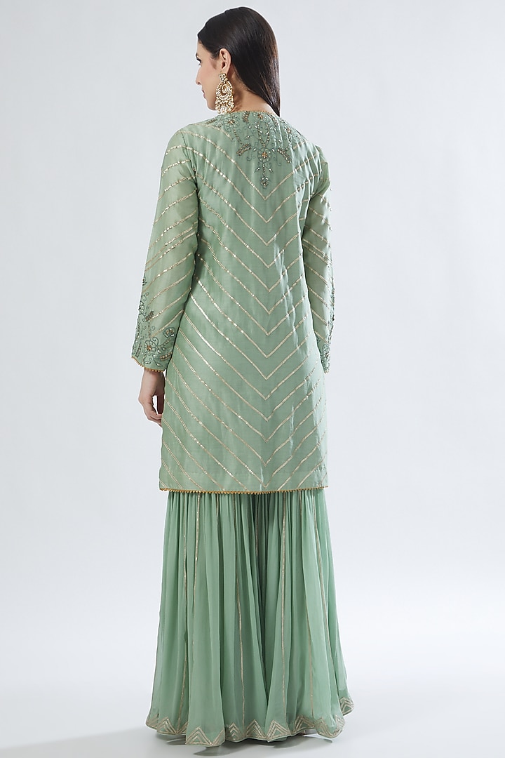 Green Georgette Embroidered Party Wear Sharara Set by Anuradha grewal at Pernia's Pop Up Shop