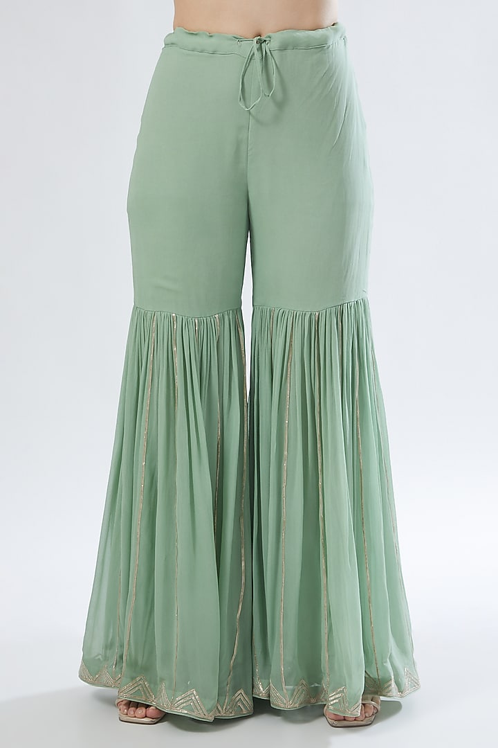 Green Georgette Embroidered Party Wear Sharara Set by Anuradha grewal at Pernia's Pop Up Shop