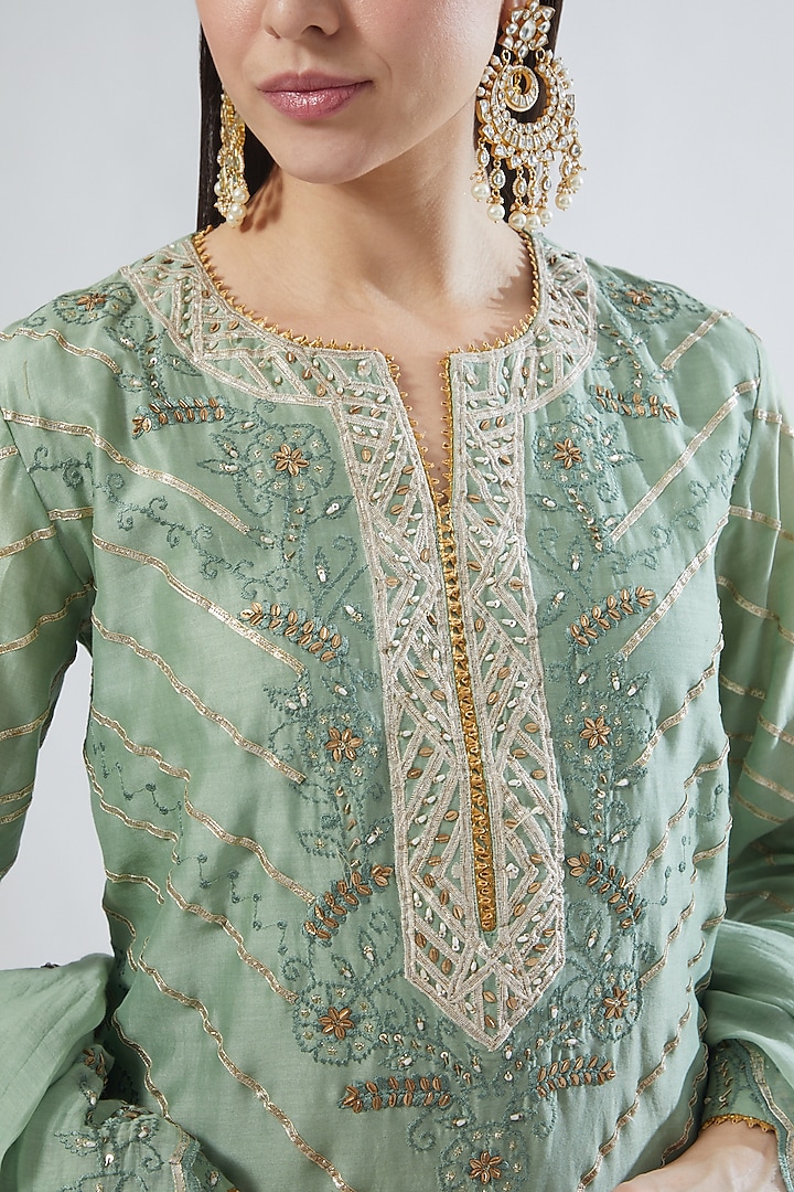 Green Georgette Embroidered Party Wear Sharara Set by Anuradha grewal at Pernia's Pop Up Shop