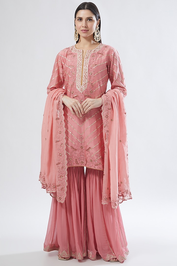 Blush Pink Georgette Sharara Set by Anuradha grewal