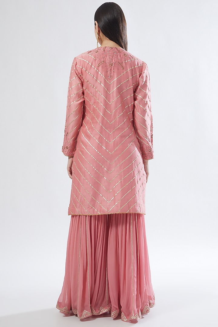 Blush Pink Georgette Party Wear Sharara Set by Anuradha grewal at Pernia's Pop Up Shop