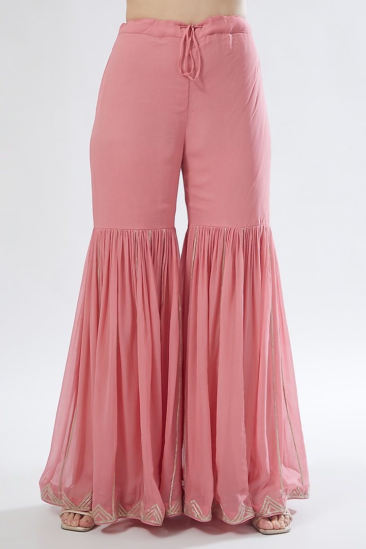 Blush Pink Georgette Party Wear Sharara Set by Anuradha grewal at Pernia's Pop Up Shop