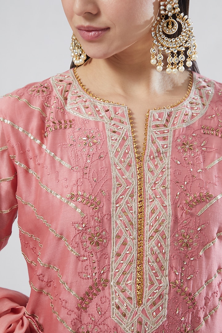Blush Pink Georgette Party Wear Sharara Set by Anuradha grewal at Pernia's Pop Up Shop