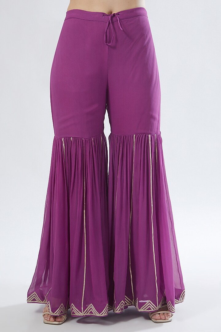 Purple Georgette Embroidered Party Wear Sharara Set by Anuradha grewal at Pernia's Pop Up Shop