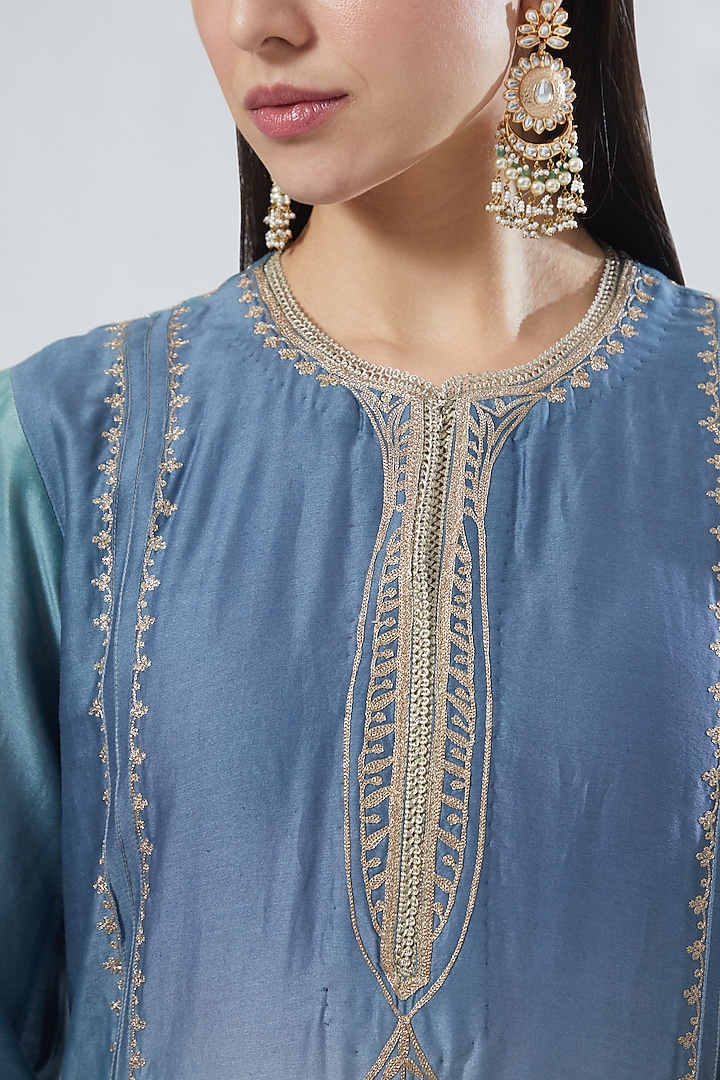 Sky Blue Shaded Kurta Set With Embroidery by Anuradha grewal at Pernia's Pop Up Shop