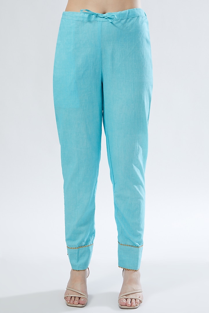 Sky Blue & Mint Green Embroidered Kurta Set by Anuradha grewal at Pernia's Pop Up Shop