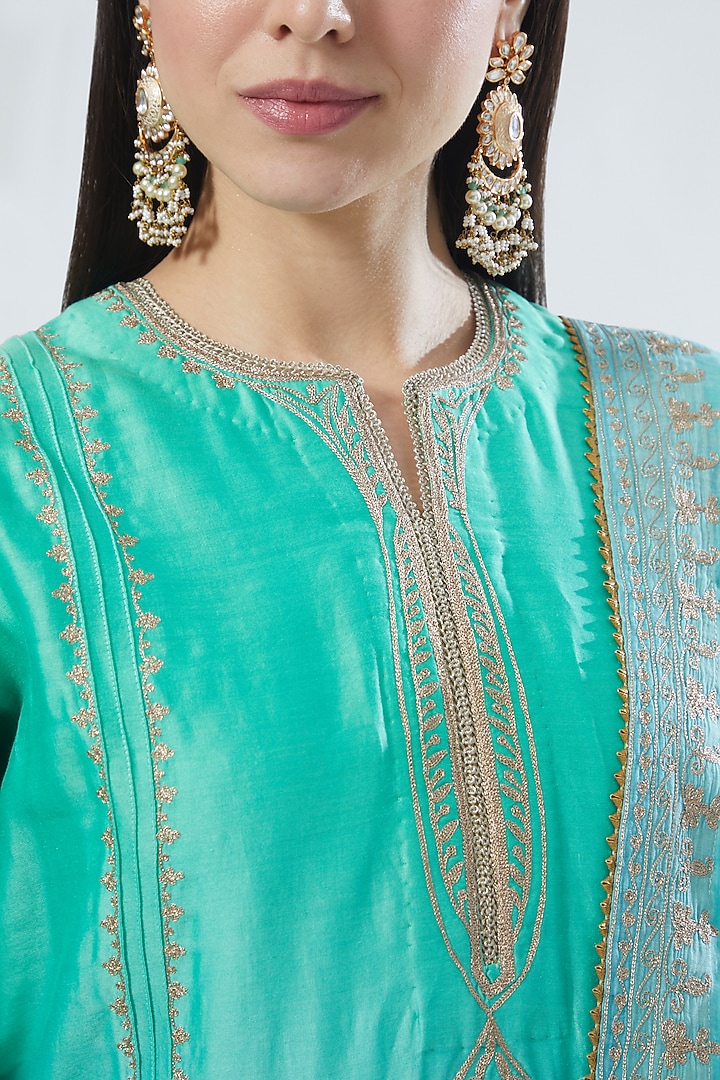 Sky Blue & Mint Green Embroidered Kurta Set by Anuradha grewal at Pernia's Pop Up Shop