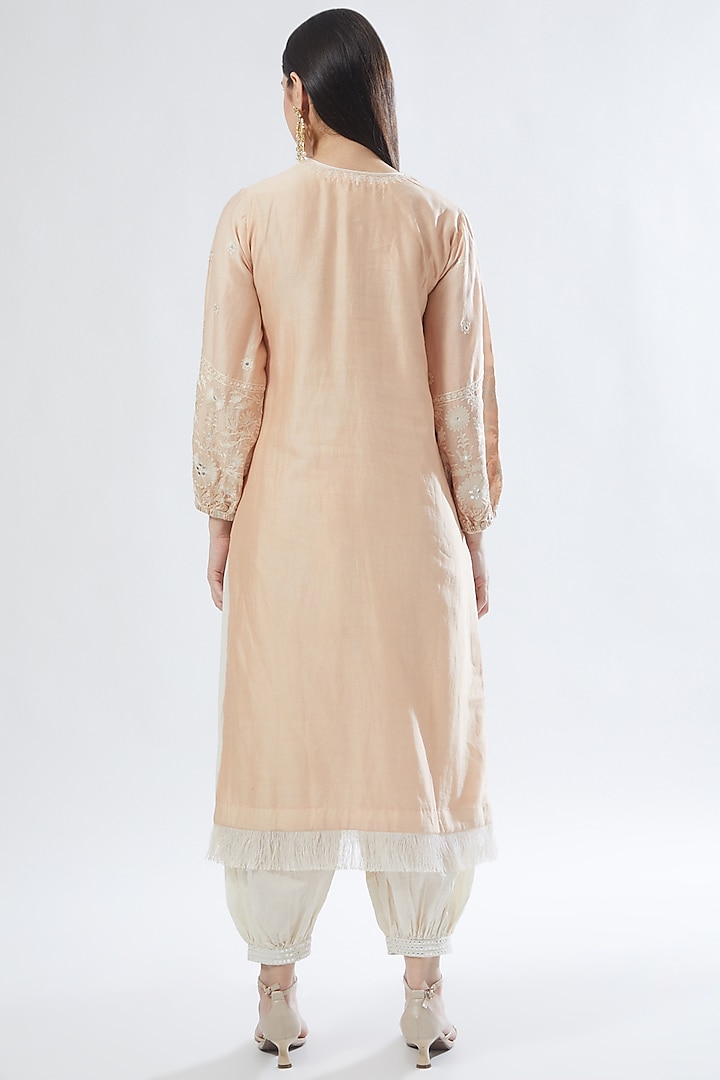 Nude Embroidered Kurta Set by Anuradha grewal at Pernia's Pop Up Shop