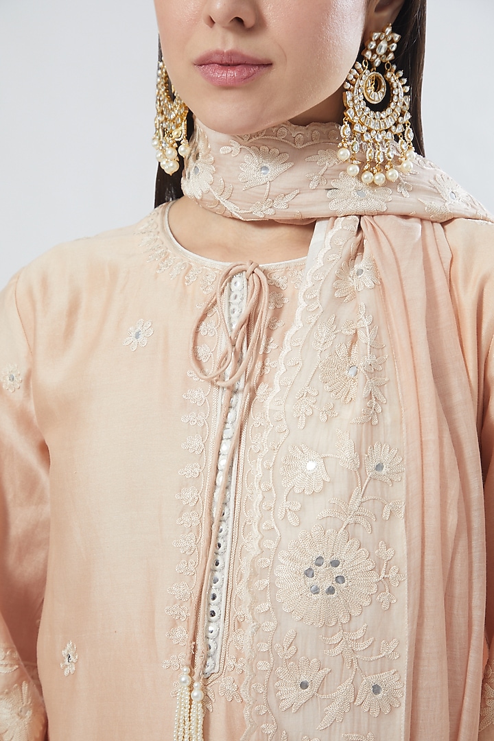 Nude Embroidered Kurta Set by Anuradha grewal at Pernia's Pop Up Shop