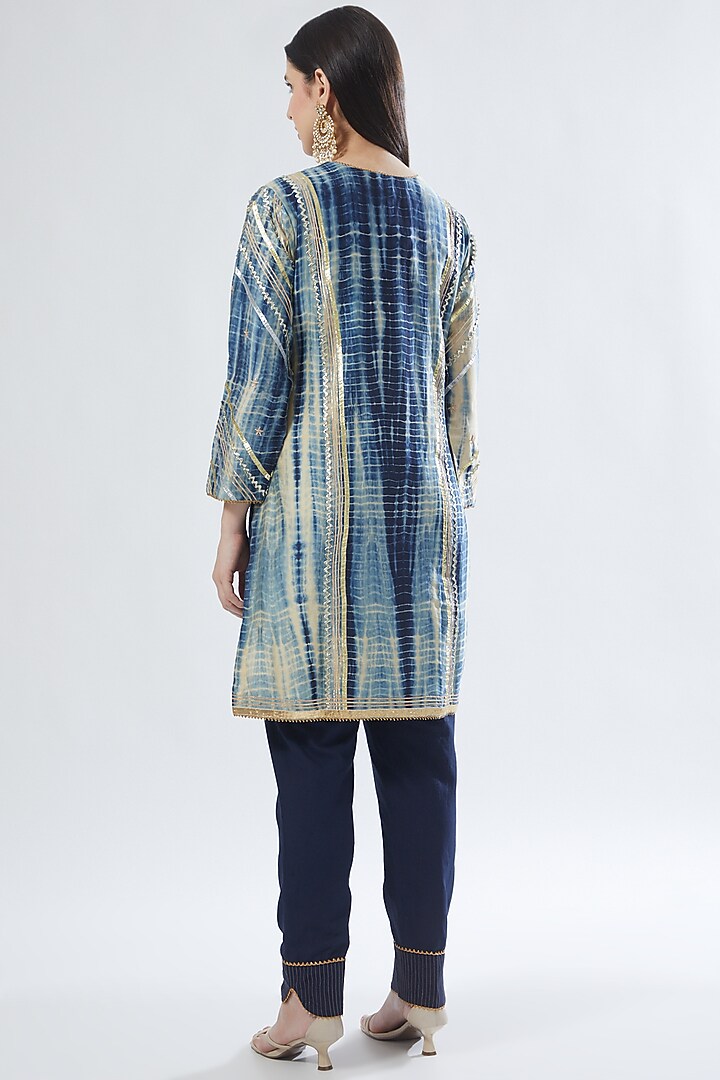 Cobalt Blue Printed & Embroidered Kurta Set by Anuradha grewal at Pernia's Pop Up Shop