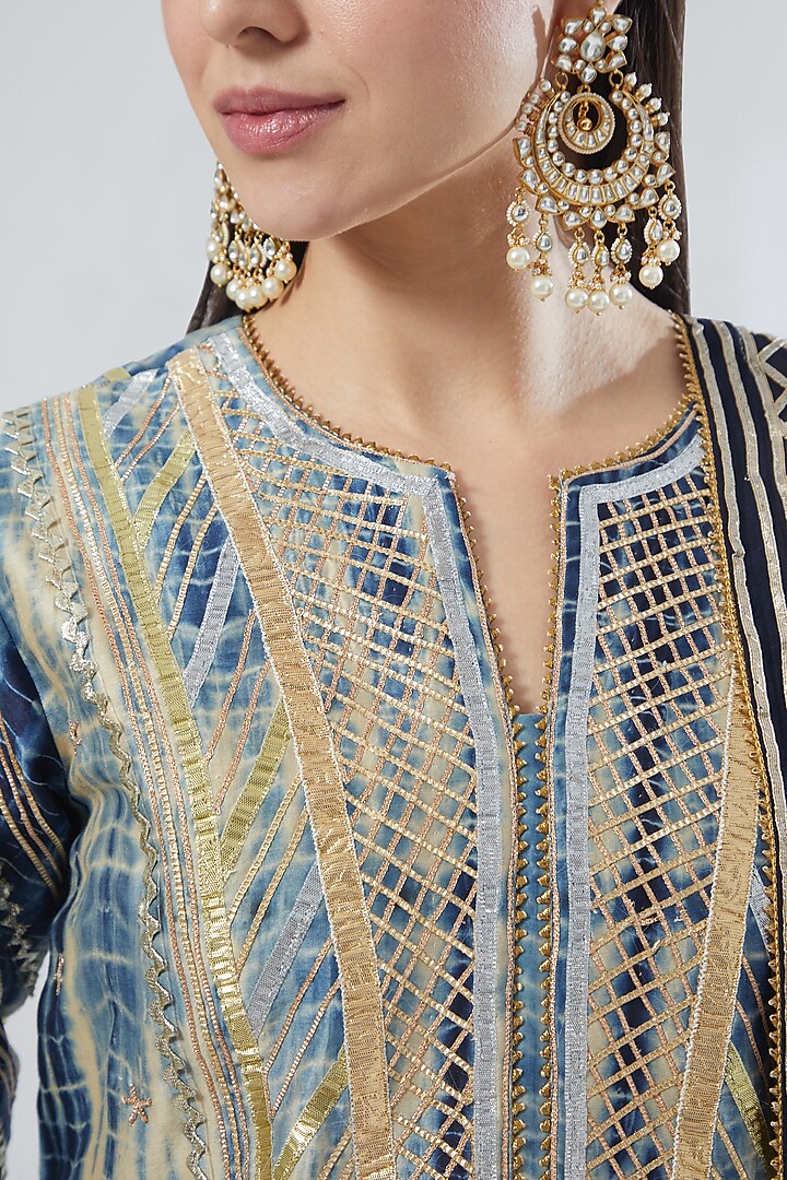 Cobalt Blue Printed & Embroidered Kurta Set by Anuradha grewal at Pernia's Pop Up Shop