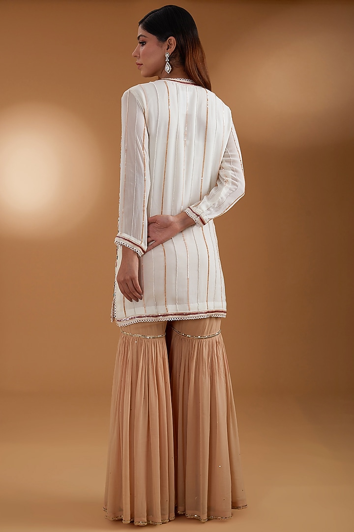 Peach Georgette Wedding Sharara Set by Anuradha Grewal at Pernia's Pop Up Shop