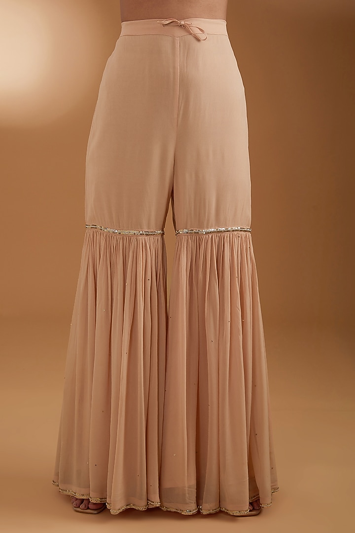 Peach Georgette Wedding Sharara Set by Anuradha Grewal at Pernia's Pop Up Shop