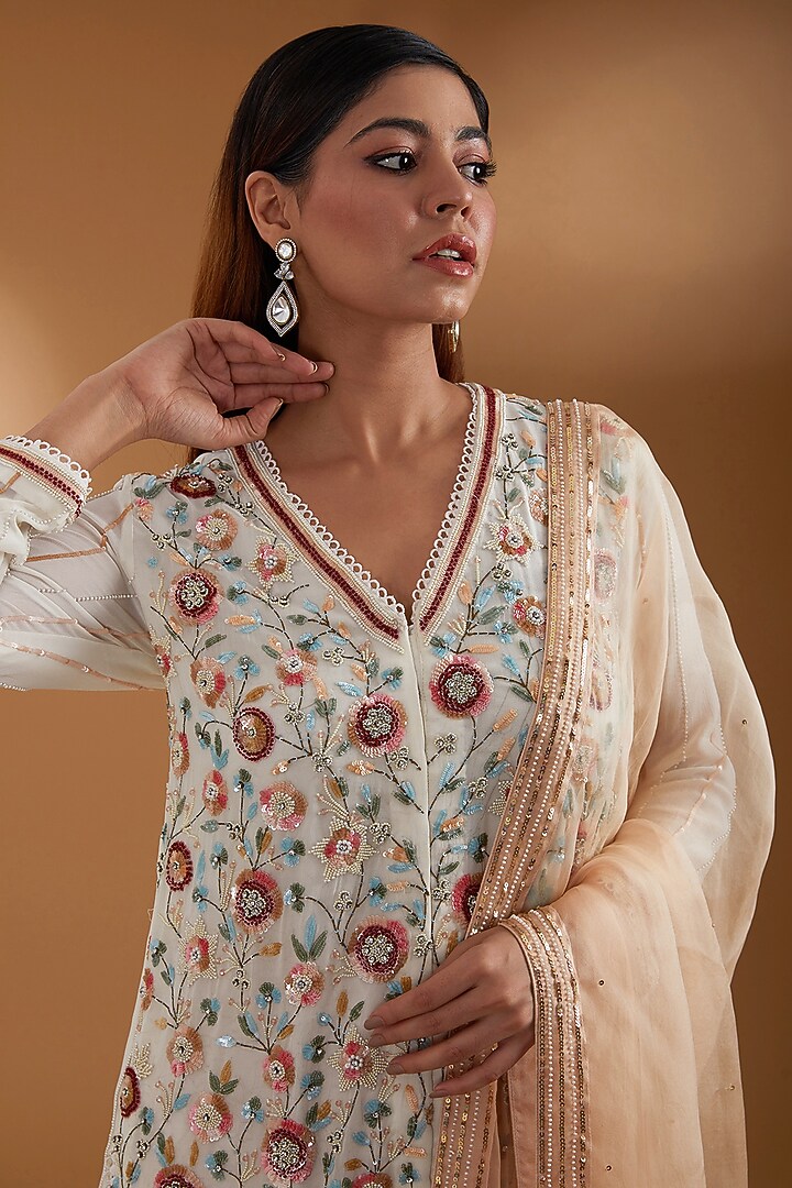 Peach Georgette Wedding Sharara Set by Anuradha Grewal at Pernia's Pop Up Shop