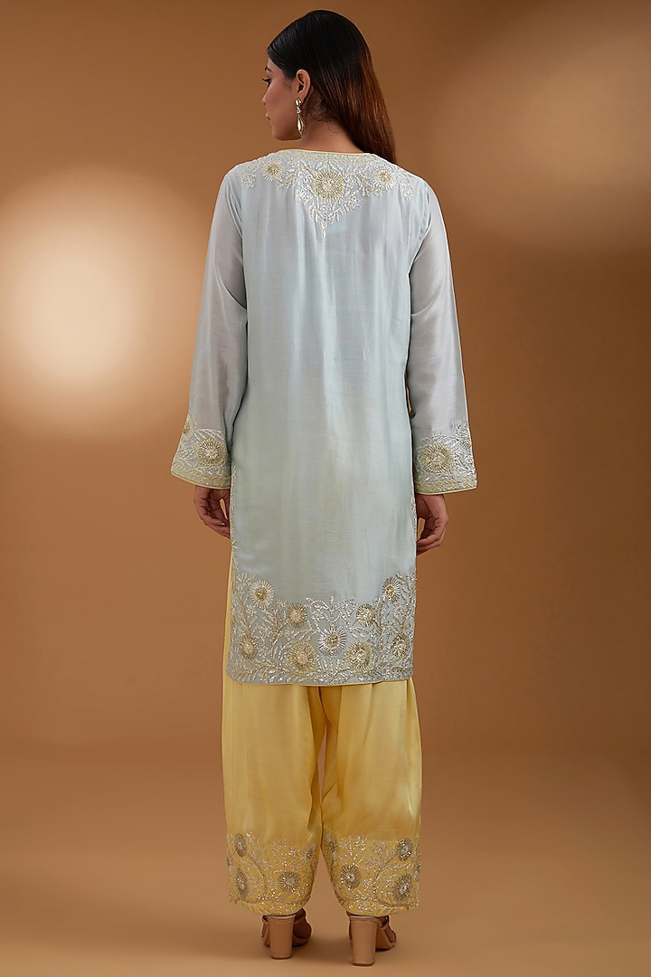 Sea Blue Chanderi Kurta Set by Anuradha Grewal at Pernia's Pop Up Shop