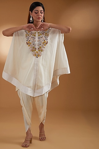 Off-White Modal Shantoon Dhoti Set by Anuradha Grewal