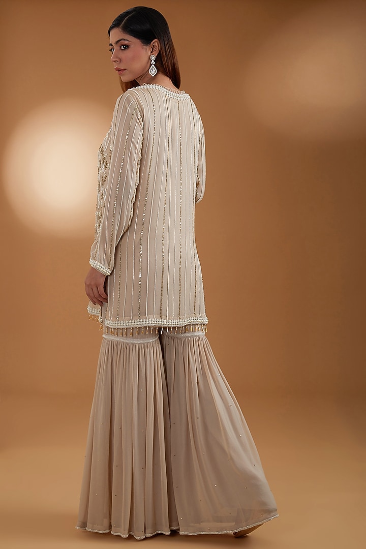 Beige Georgette Gharara Set by Anuradha Grewal at Pernia's Pop Up Shop