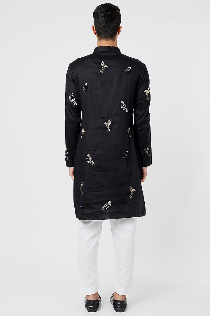 Black Hand Embroidered Kurta Set by AGRAJAIN at Pernia's Pop Up Shop