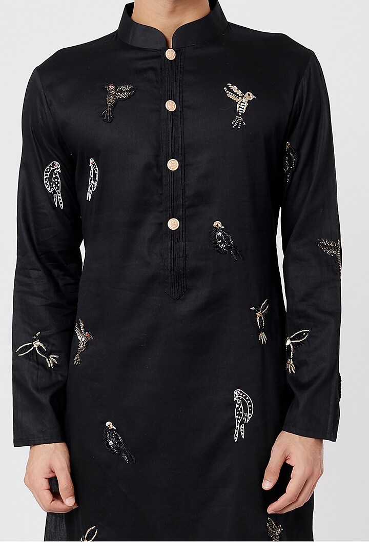 Black Hand Embroidered Kurta Set by AGRAJAIN at Pernia's Pop Up Shop