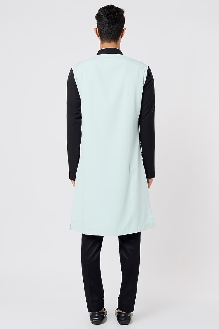 Black & Aqua Hand Embroidered Kurta Set by AGRAJAIN at Pernia's Pop Up Shop