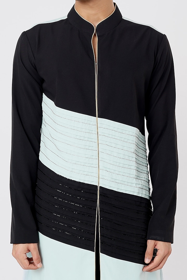 Black & Aqua Hand Embroidered Kurta Set by AGRAJAIN at Pernia's Pop Up Shop