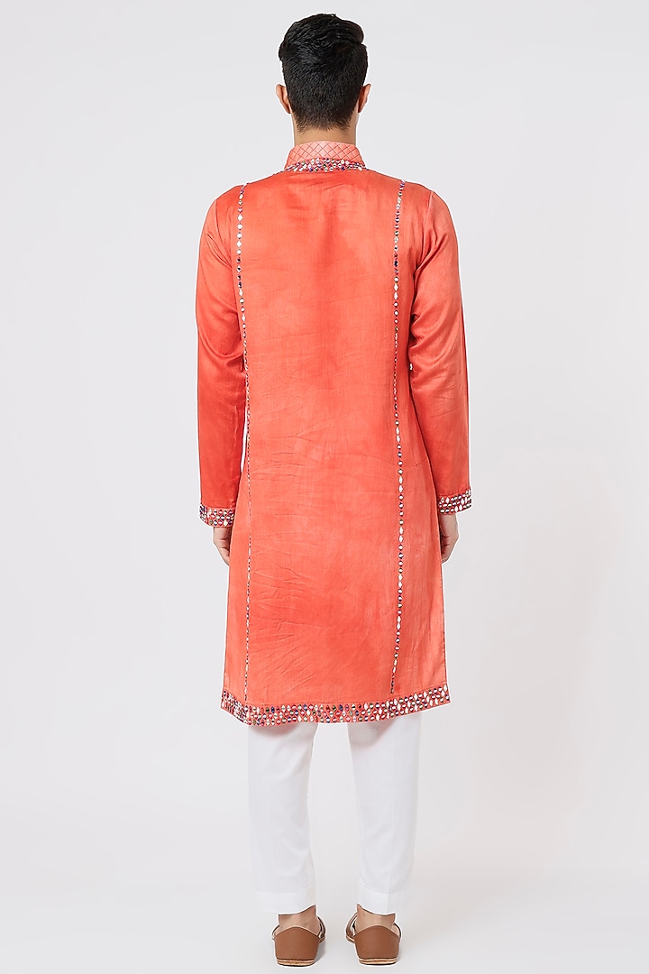 Orangish Red Hand Embroidered Kurta Set by AGRAJAIN at Pernia's Pop Up Shop