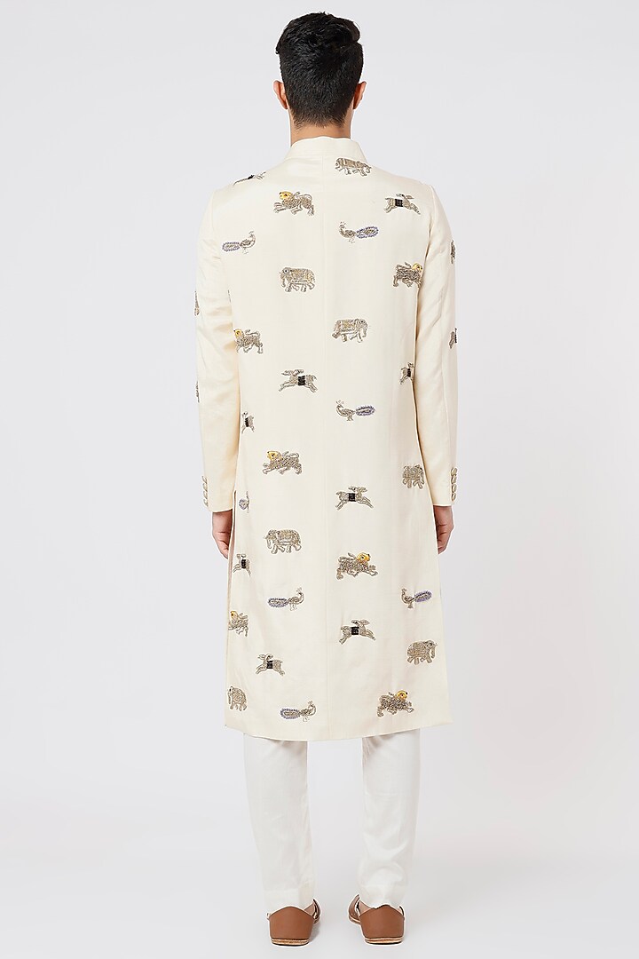 Ivory Hand Embroidered Groom Sherwani Set by AGRAJAIN at Pernia's Pop Up Shop