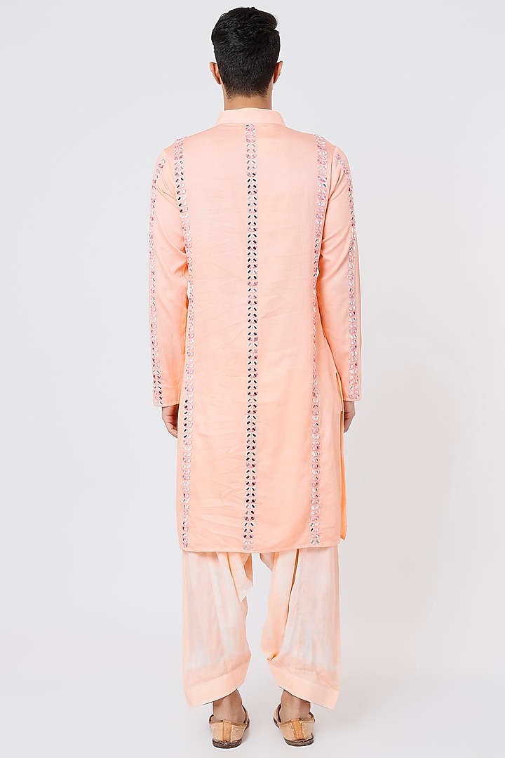 Peach Hand Embroidered Kurta Set by AGRAJAIN at Pernia's Pop Up Shop