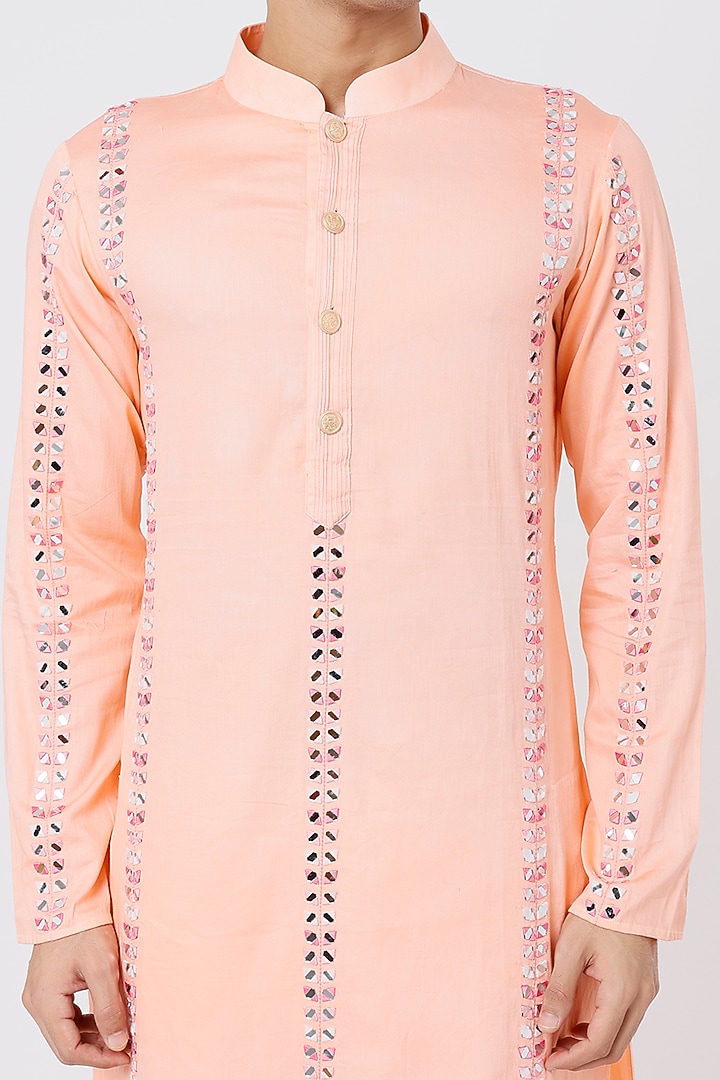 Peach Hand Embroidered Kurta Set by AGRAJAIN at Pernia's Pop Up Shop
