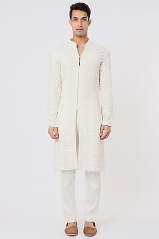 Ivory Embroidered Kurta Set by AGRAJAIN